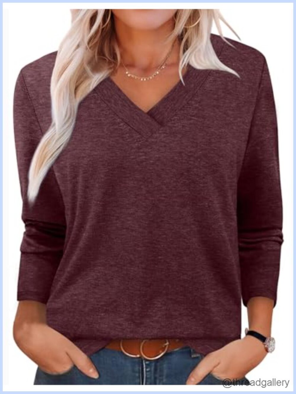 Women's V-Neck Long Sleeve Tunic T-Shirt Loose Fit Soft Fall Top